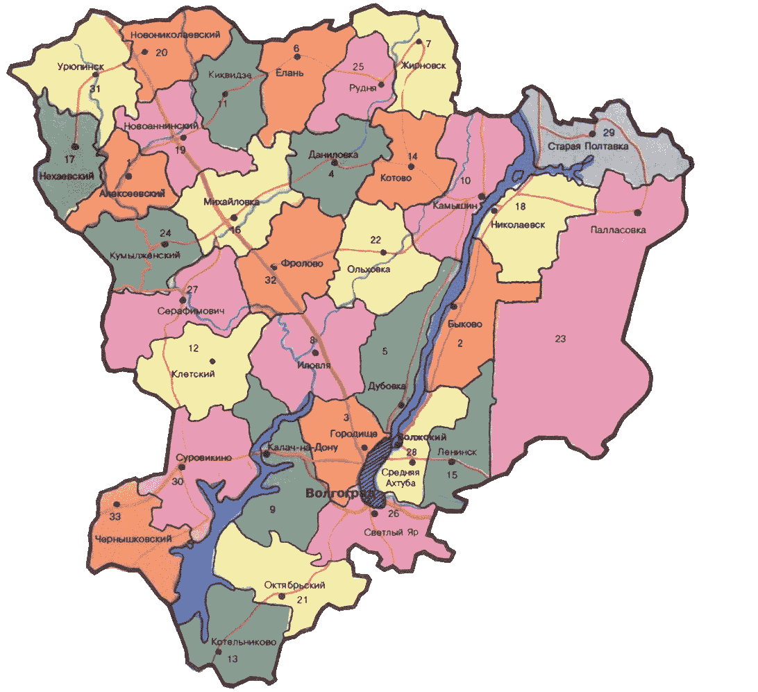 Статус волгоградской области. Карта Волгоградской области с районами. Волгоградская обл карта с районами. Карта Волгоградской Волгоградской области с районами. Административная карта Волгоградской области.